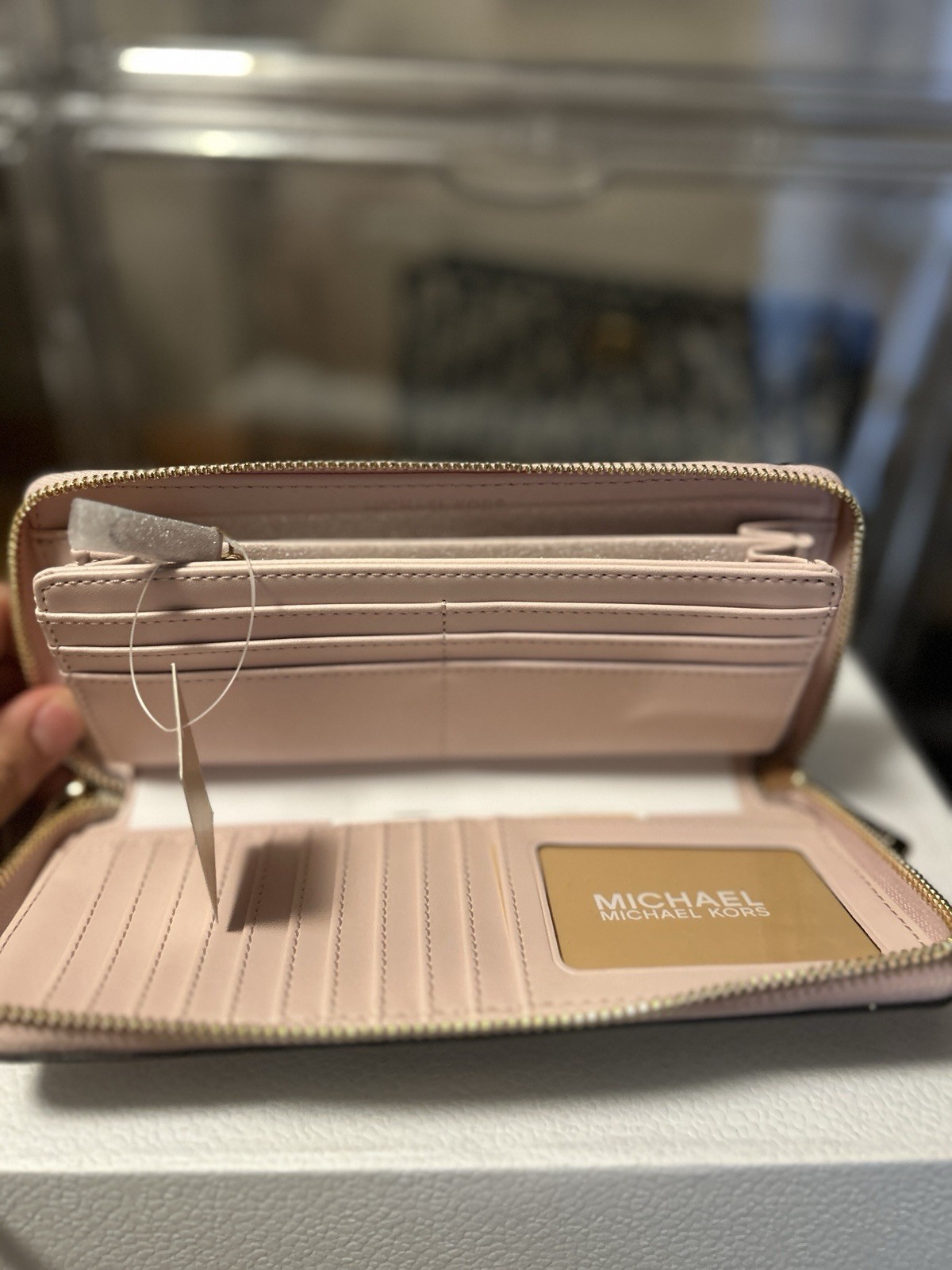 Michael Kors Jet Set Travel Zip-Around Continental Wallet Pink Beige Logo
