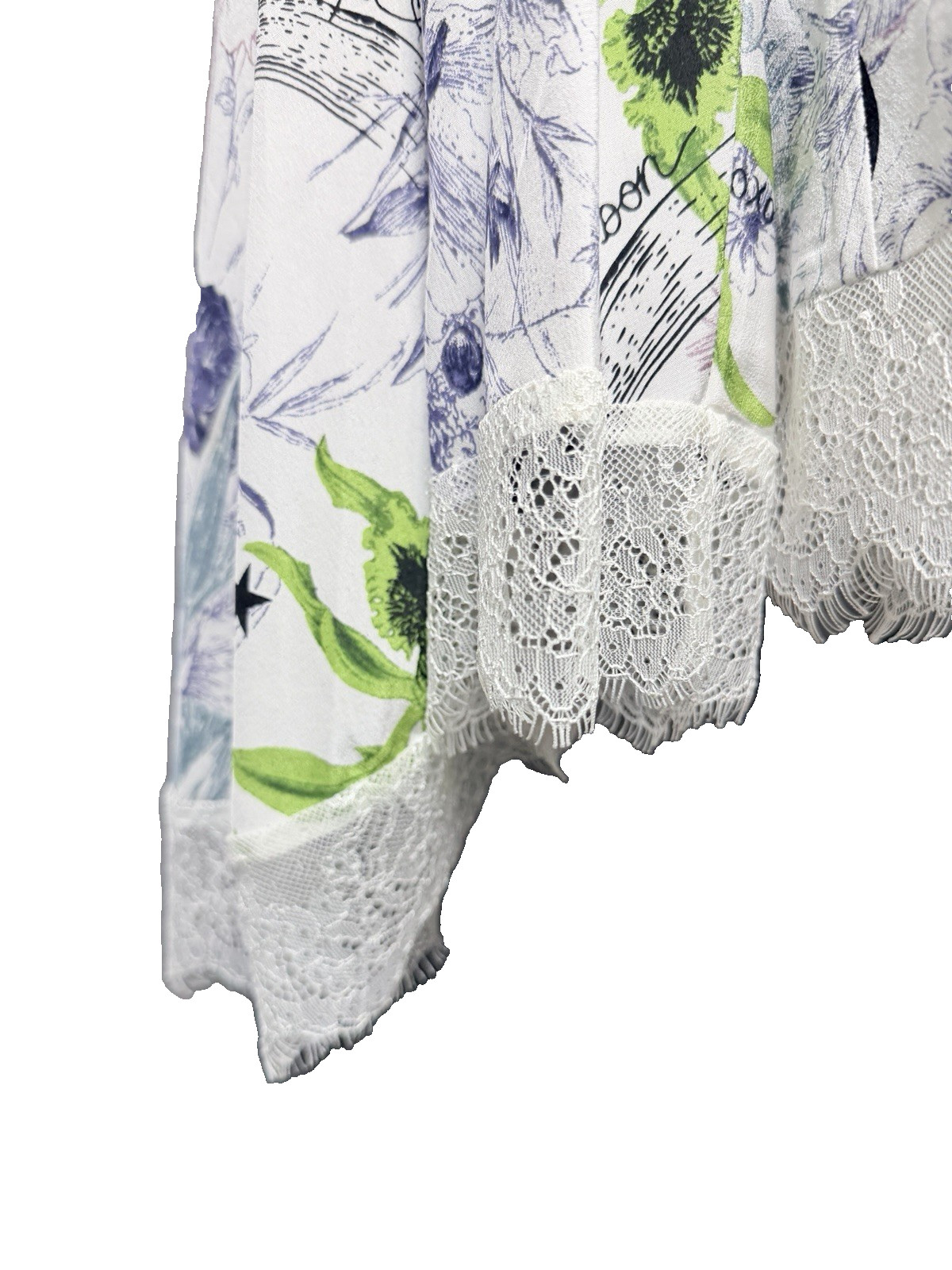 Cinq a Sept 100% Silk Celestial Floral Peplum Blouse M White Lace Trim Top