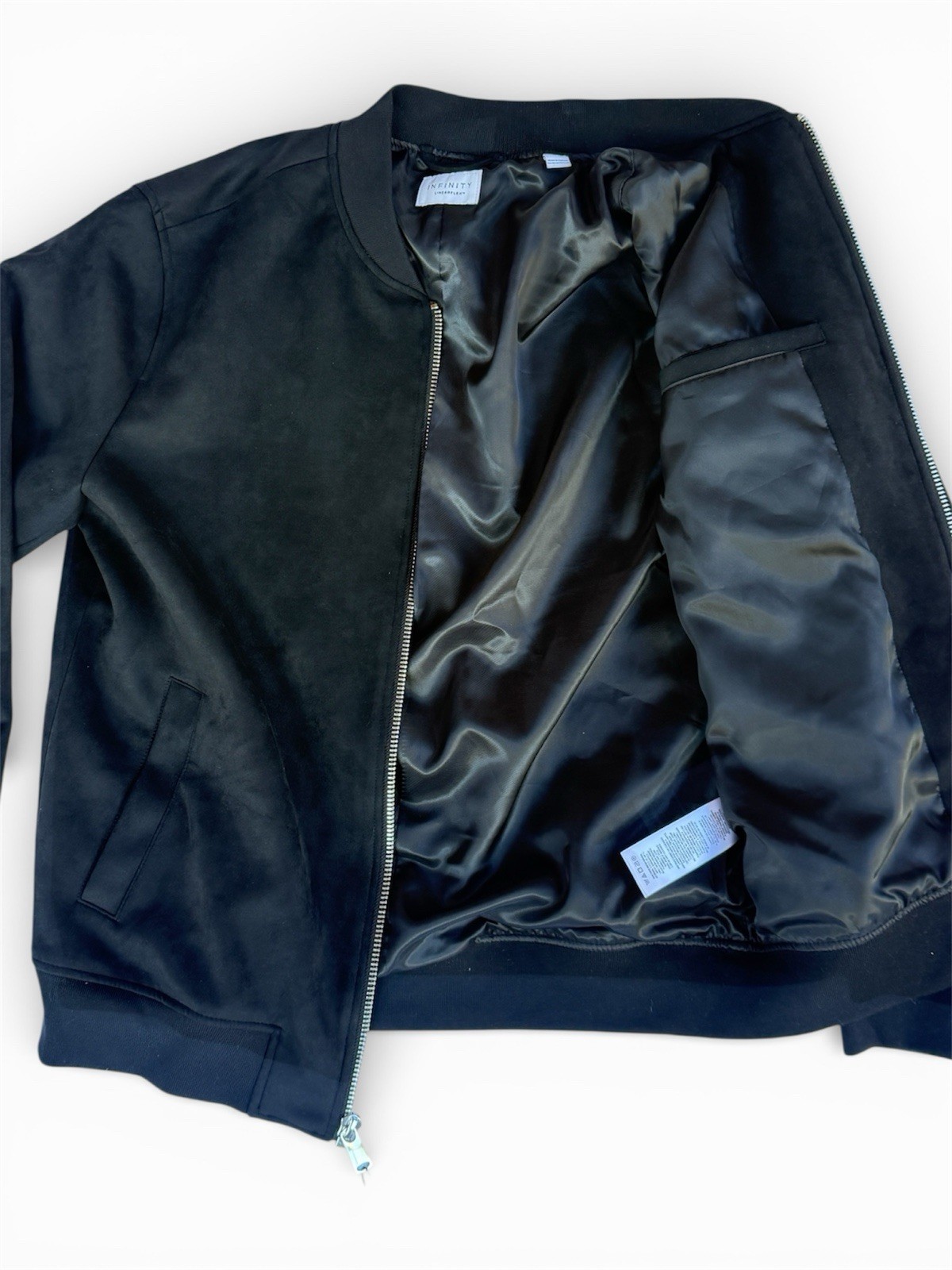 Infinity Men’s Faux Suede Bomber Jacket Heavyweight Ribbed Cuff S – Black Medium