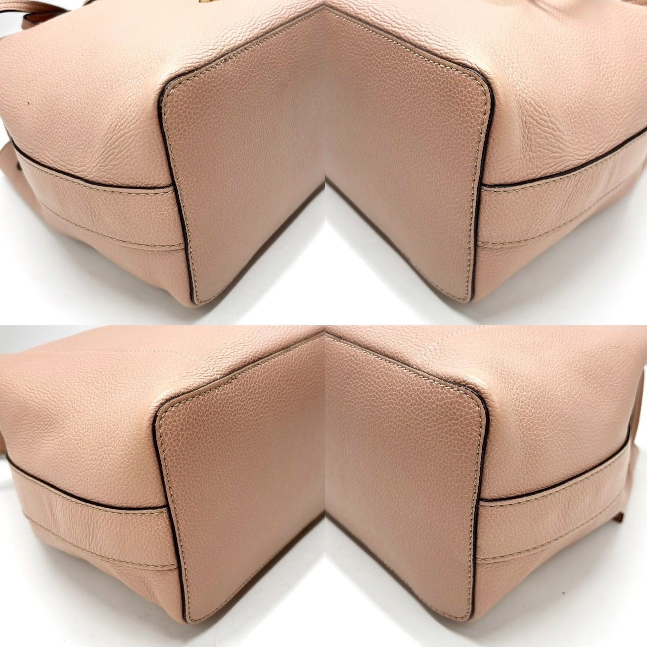 Good Condition FURLA Costanza Drawstring Shoulder Bag Pouch Gold Hardware Leathe