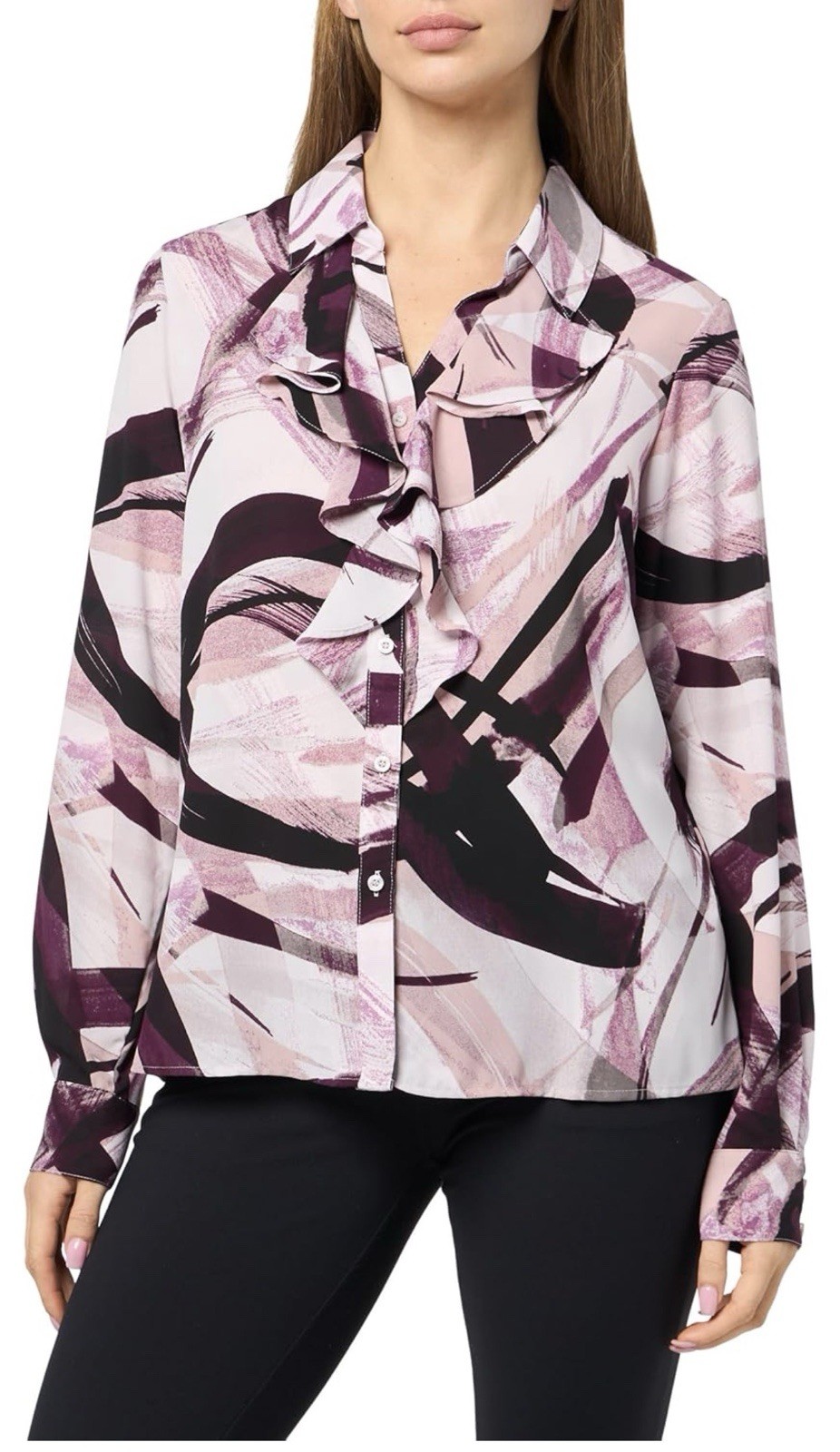Calvin Klein Women’s Ruffle Detail Cuff Button Closure Blouse
