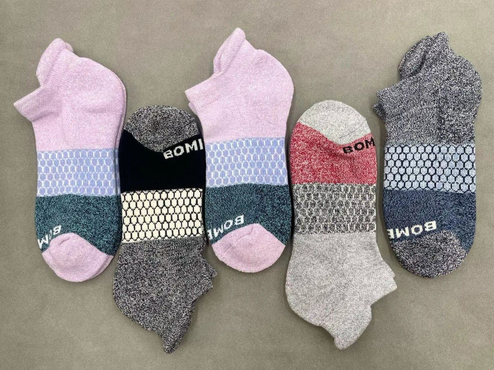 5 Pair Bombas Women’s Tri-Block Marl 5 Colors Ankle Sock Size M