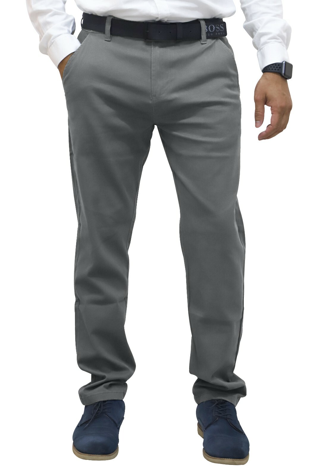 Mens Regular Fit Chino Trousers Stretch Casual Cotton Flat Front Flex Full Pants