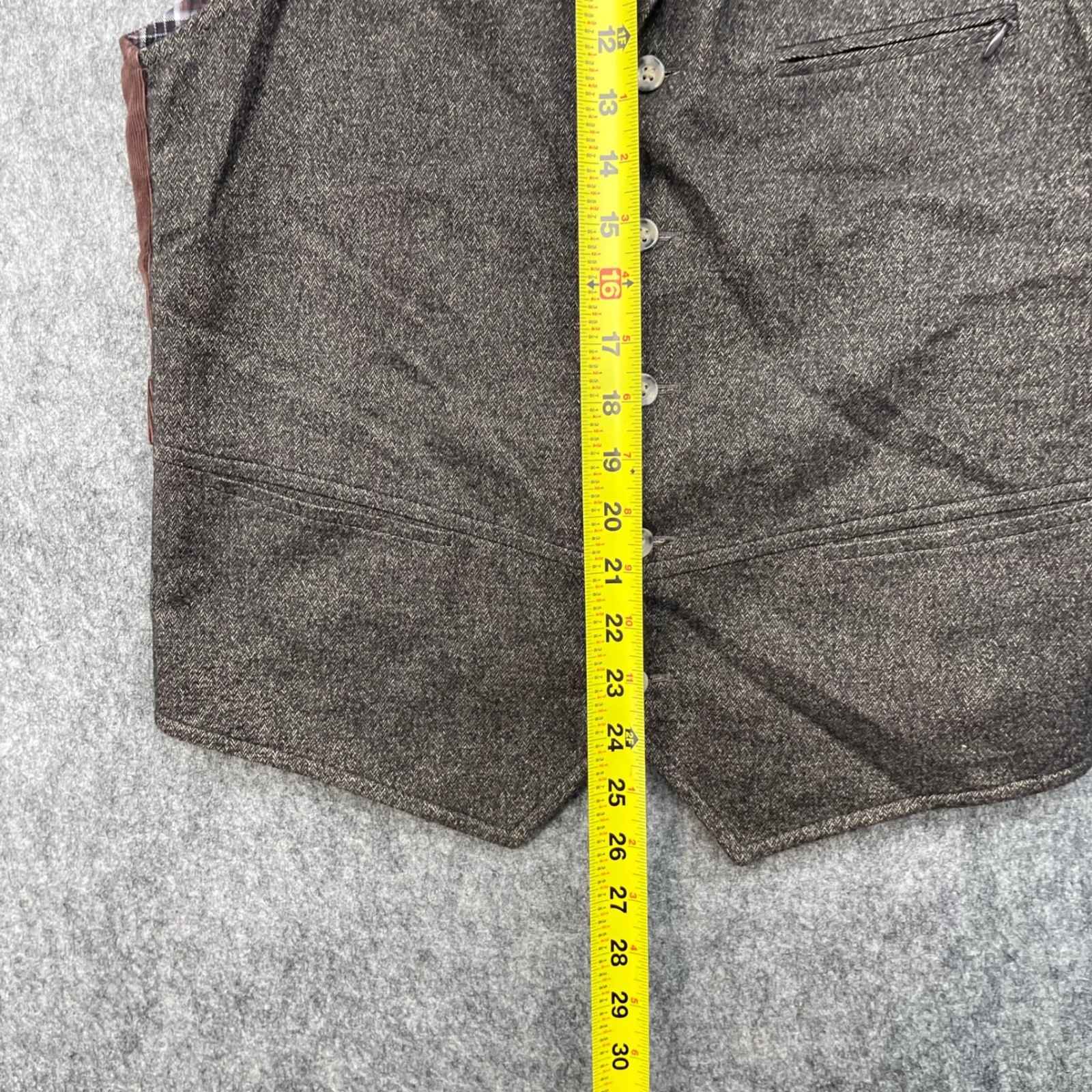 Kroon Vest Mens Medium Brown Herringbone Wool Blend Corduroy Plaid Lining