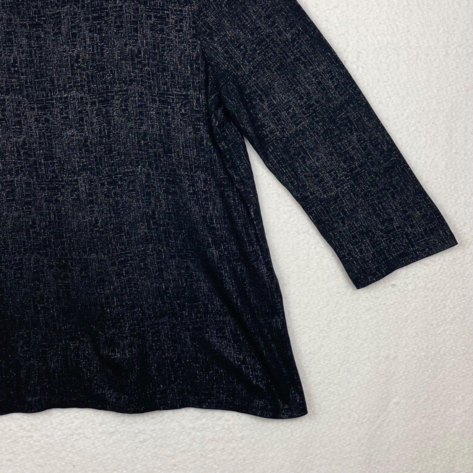 Chico’s Black Twisted Keyhole Foil 3QTR Top LS Fashion Knit Size 3