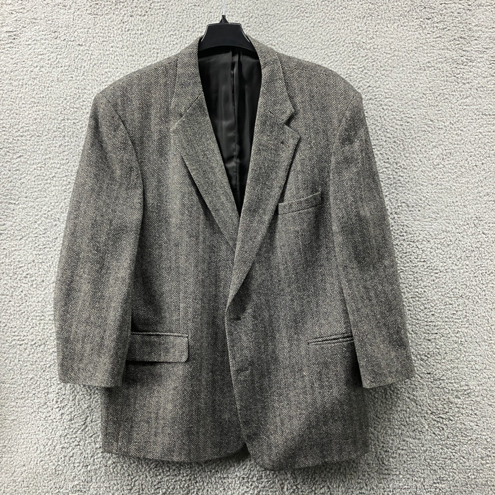 Deansgate Mens 50L Herringbone Blazer Grey Black Lambswool Wool Sport Coat