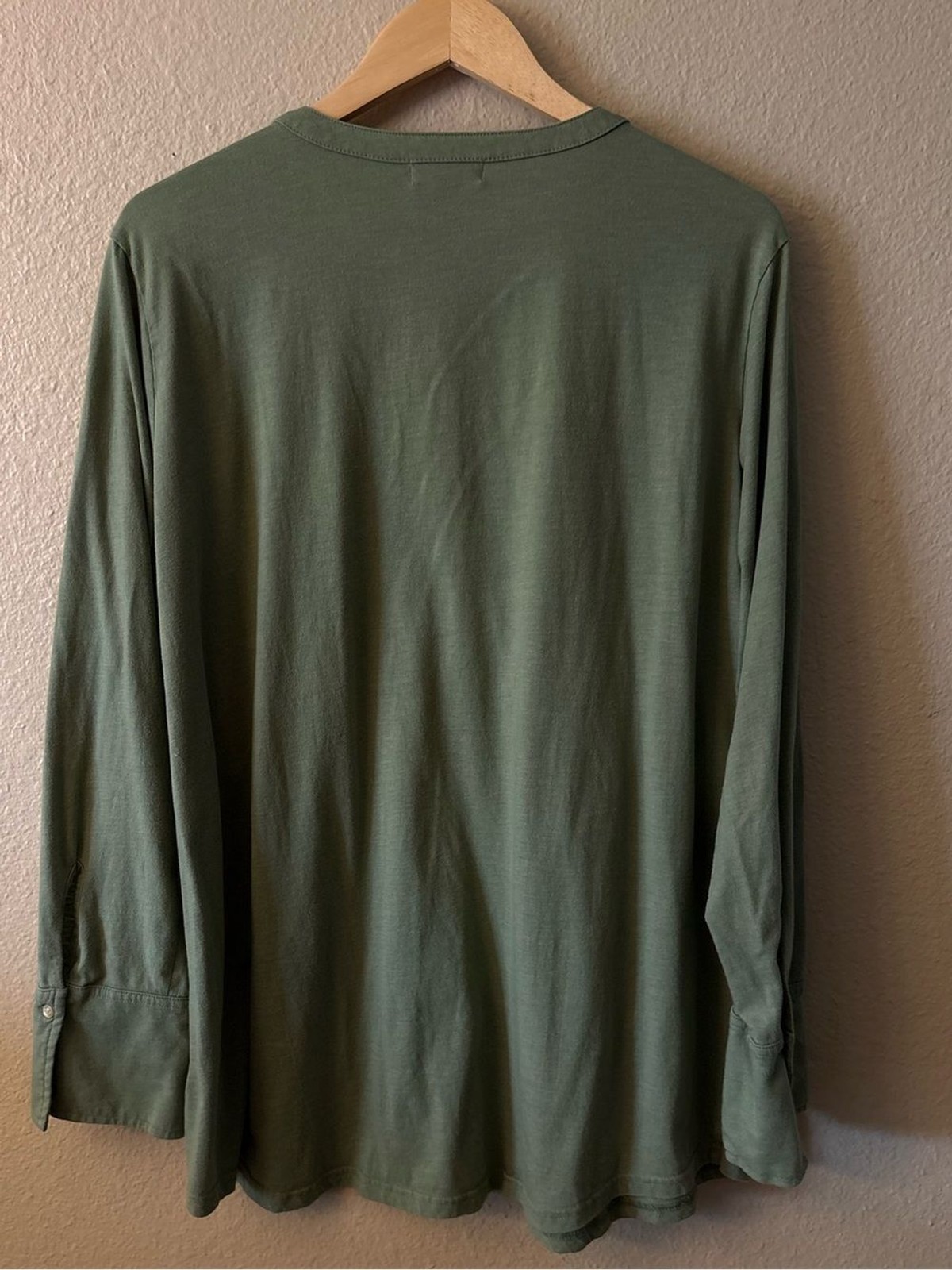 Lauren Ralph Lauren Sage Green Pintuck Henley Top 2X Long Sleeve