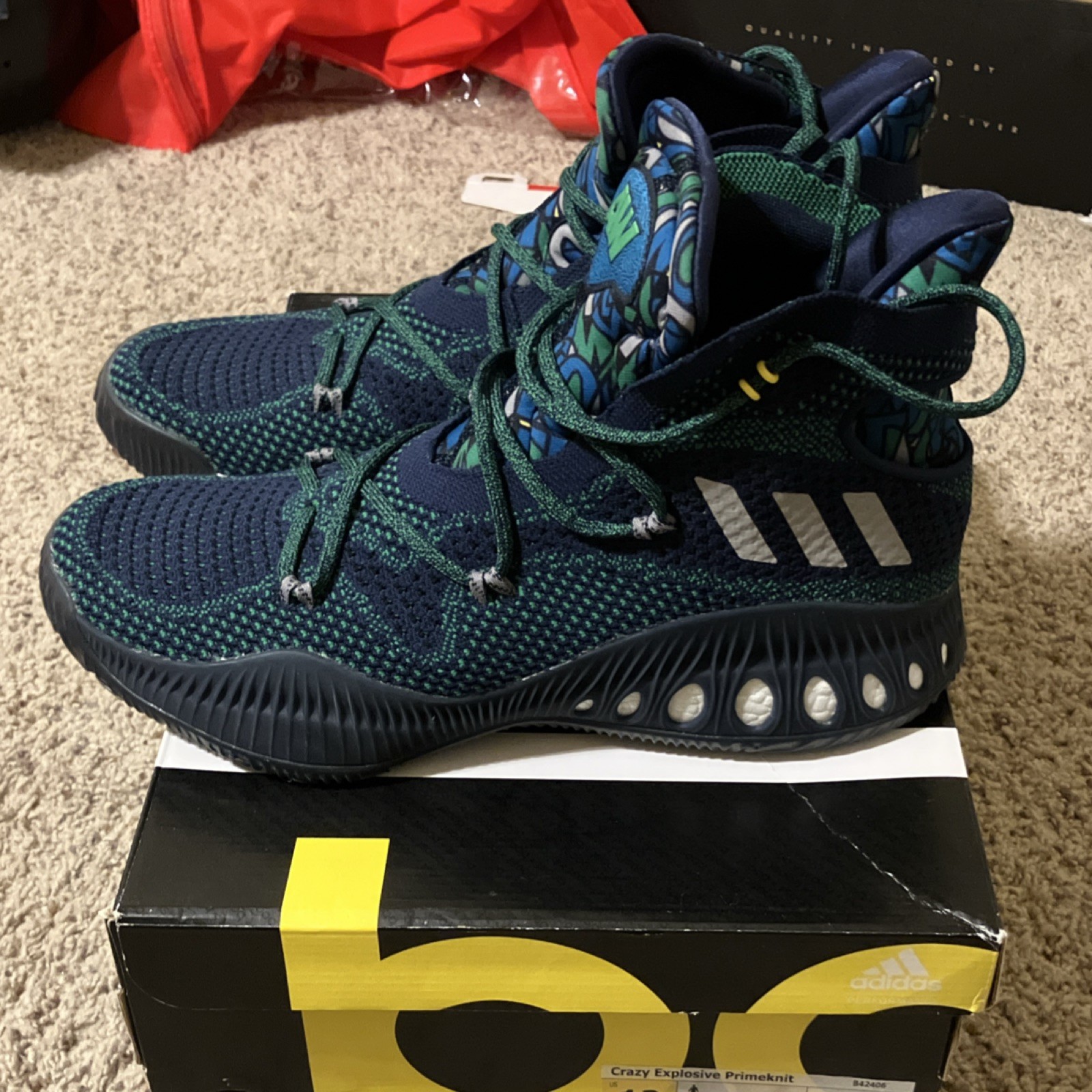 2016 adidas Crazy Explosive Primeknit Collegiate Navy Green Mid Top Men size 12