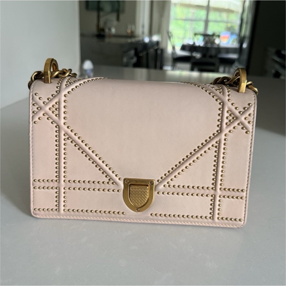 Christian Dior Pink Studded Small Shoulder Bag Gold Chain Strap Clasp Closure