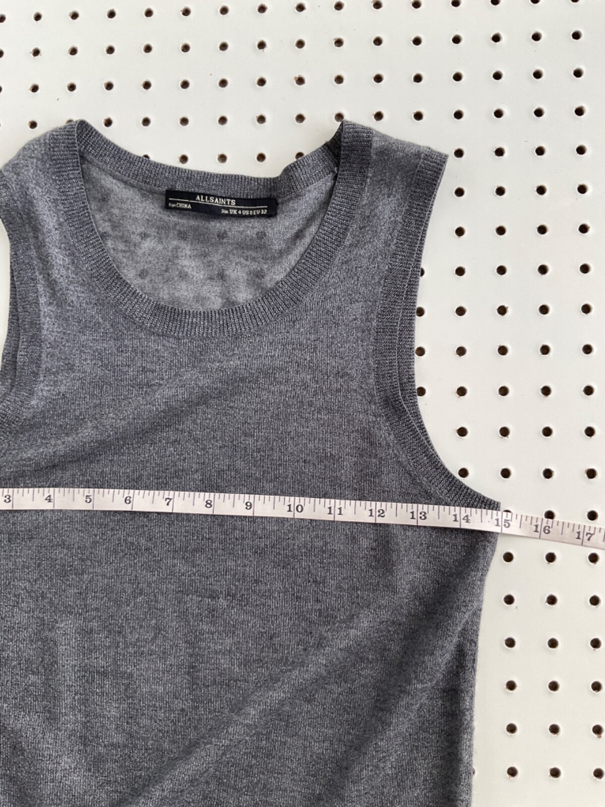 ALLSAINTS Sheer Metallic Womens Tunic Top Size 0 Silver Gray Knit Sleeveless