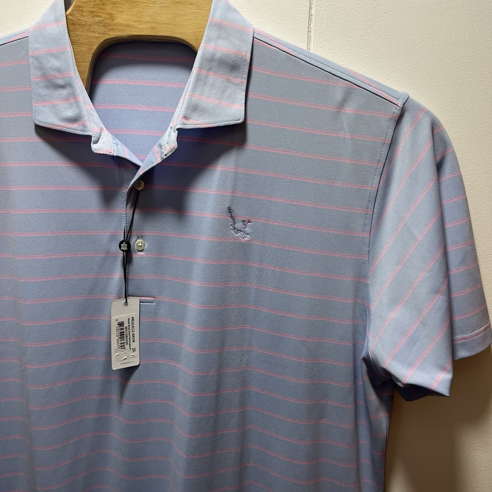 Turtleson Bowen Stripe Oxford Performance Polo Sky/Orchid Size 2XL XXL NEW
