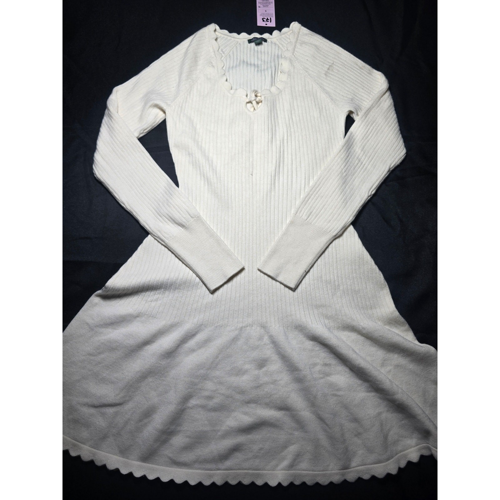 Wild Fable Ribbed Sweater Knit Mini Dress Tie Front Cream
