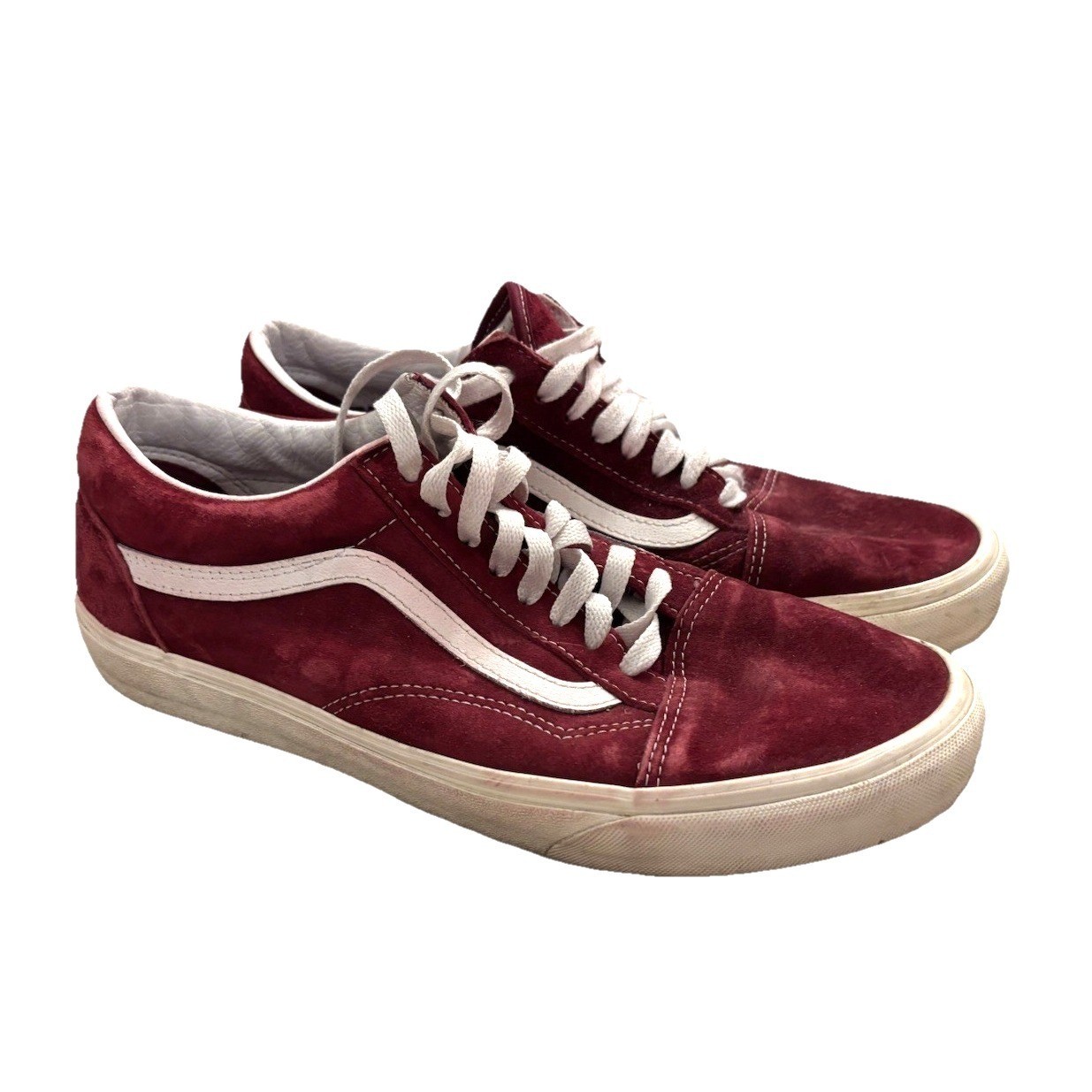 Vans Old Skool Shoes Men 10 Suede Burgundy Red Low Top Skate Stripe Eco Dry