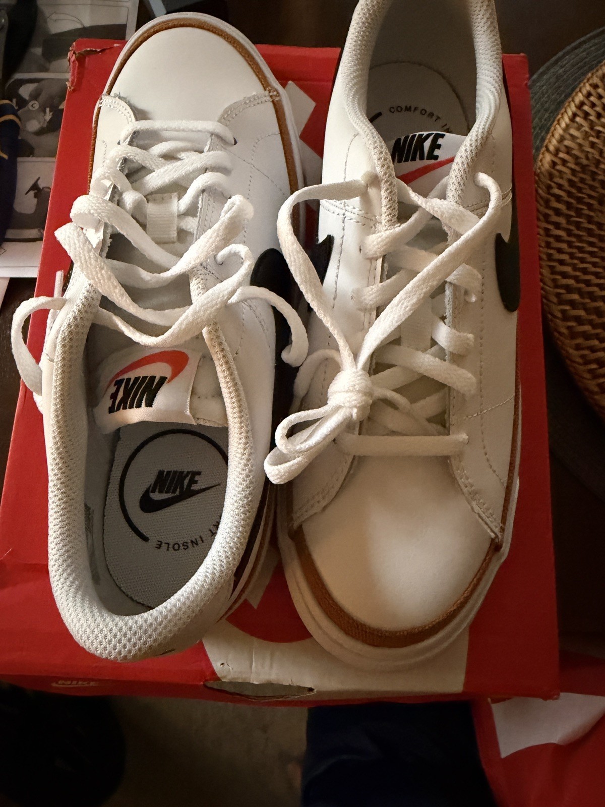Nike Court Legacy GS White Black Desert Ochre Girls Youth 4/5 NIB