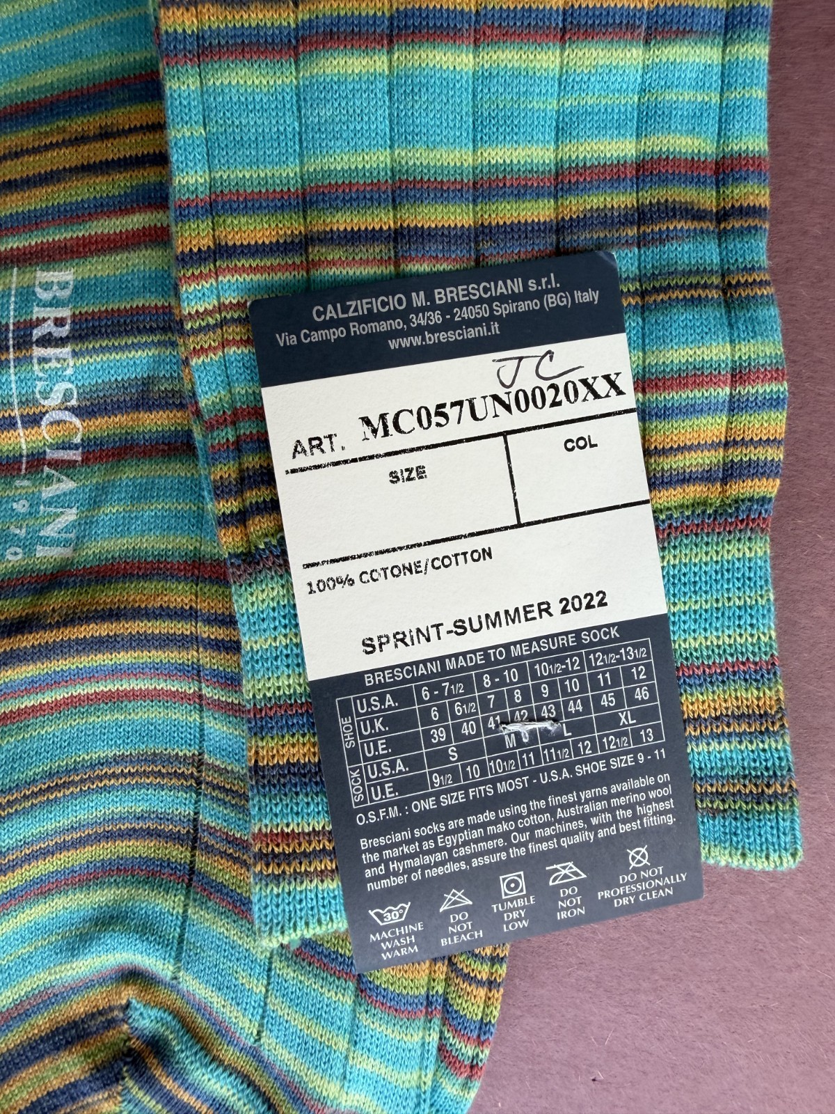 Spring/Summer 2022 Men’s Bresciani Socks NWT Cotton Multi Colored Stripe