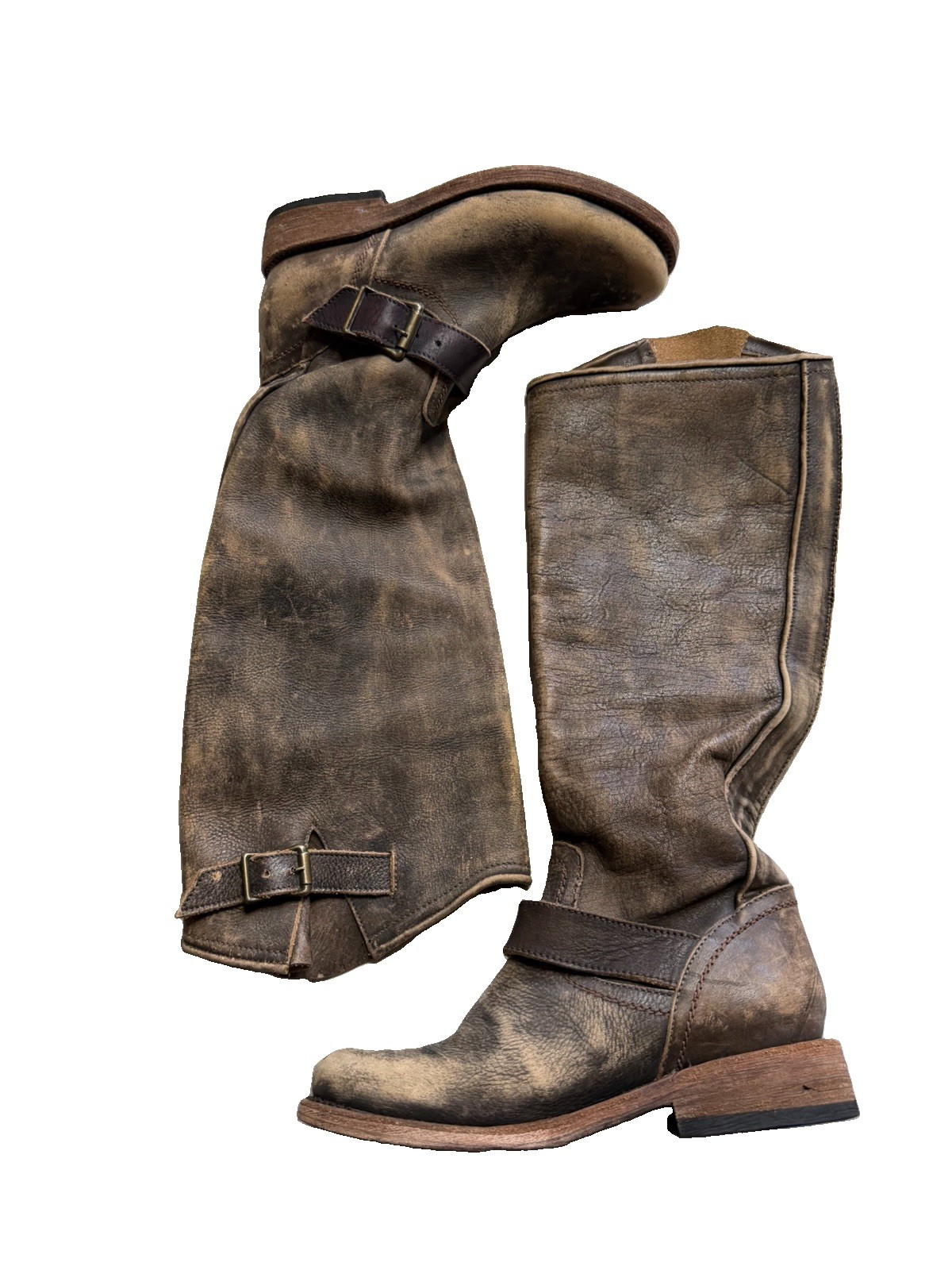 Freebird Steven Women’s Buckle Strap Distressed Leather Tall Riding Boots 6M