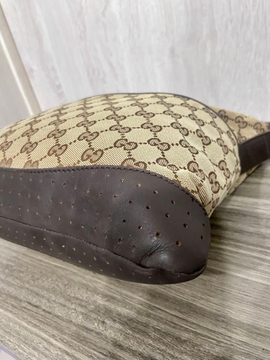 GUCCI shoulder bag GG pattern canvas beige leather punching crossbody