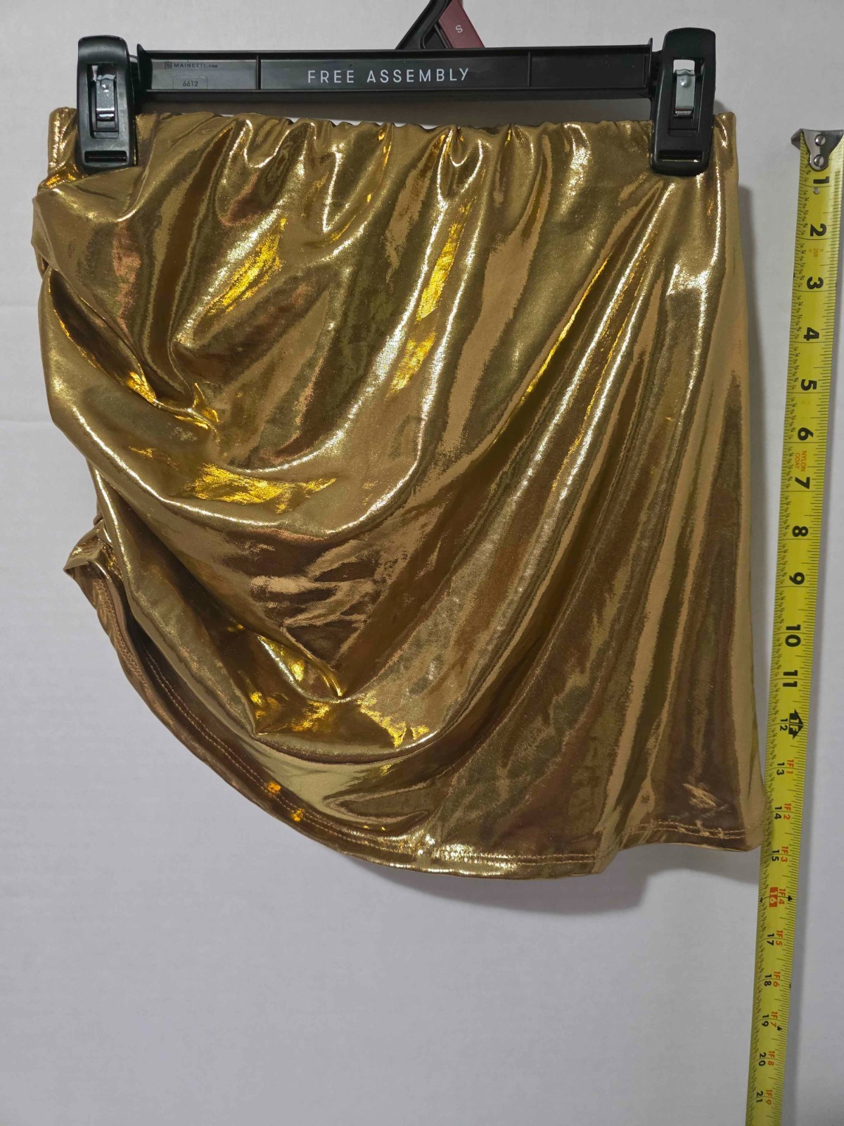 Free Assembly Gold Metallic Mini Skirt Small Draped Asymmetric Rave Festival