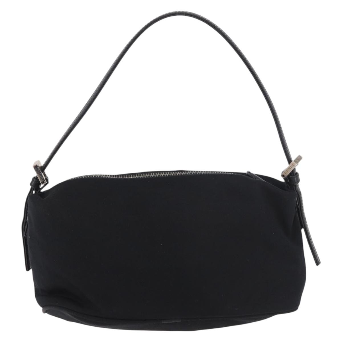 FENDI Shoulder Bag Cotton Jersey Black Silver Auth 186864