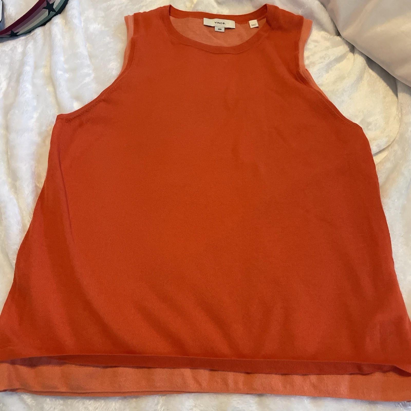 VINCE Medium Sleeveless Knit Double Layer Orange Peach Blouse Classic Preppy