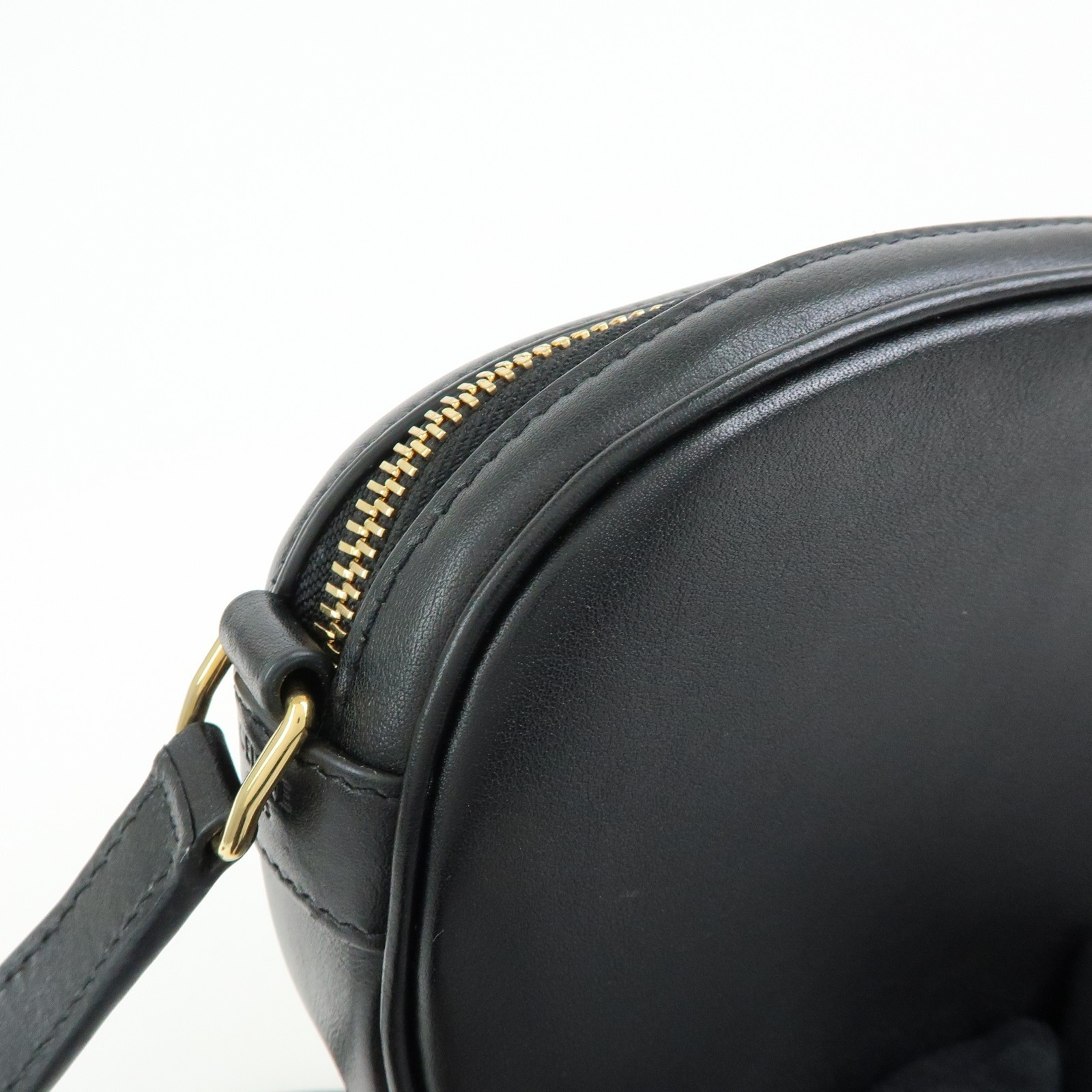 CELINE C Charm Leather Shoulder Bag Crossbody Bag Camera Bag Black Auth Used F/S