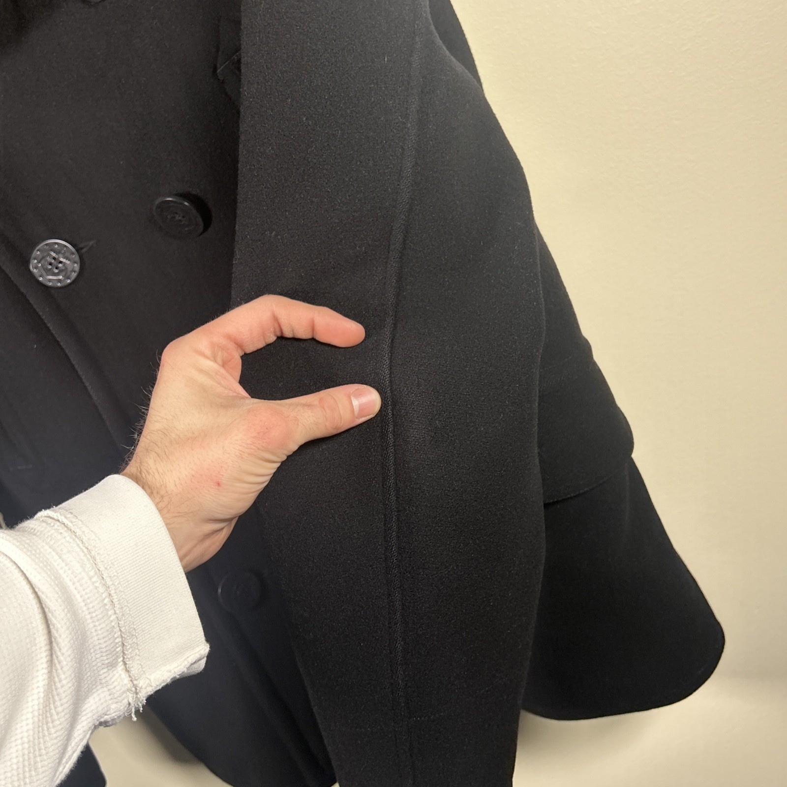 Polo Ralph Lauren Pea Coat Large Black Wool Double Breasted Anchor Naval RRL