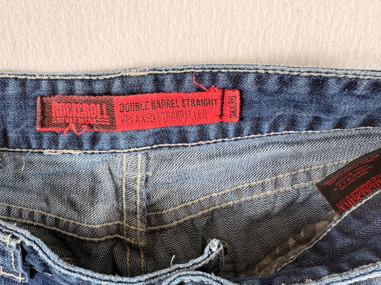 Rock & Roll Double Barrel Relaxed Straight Leg Jeans Mens 34×36 (33×33.5) Blue