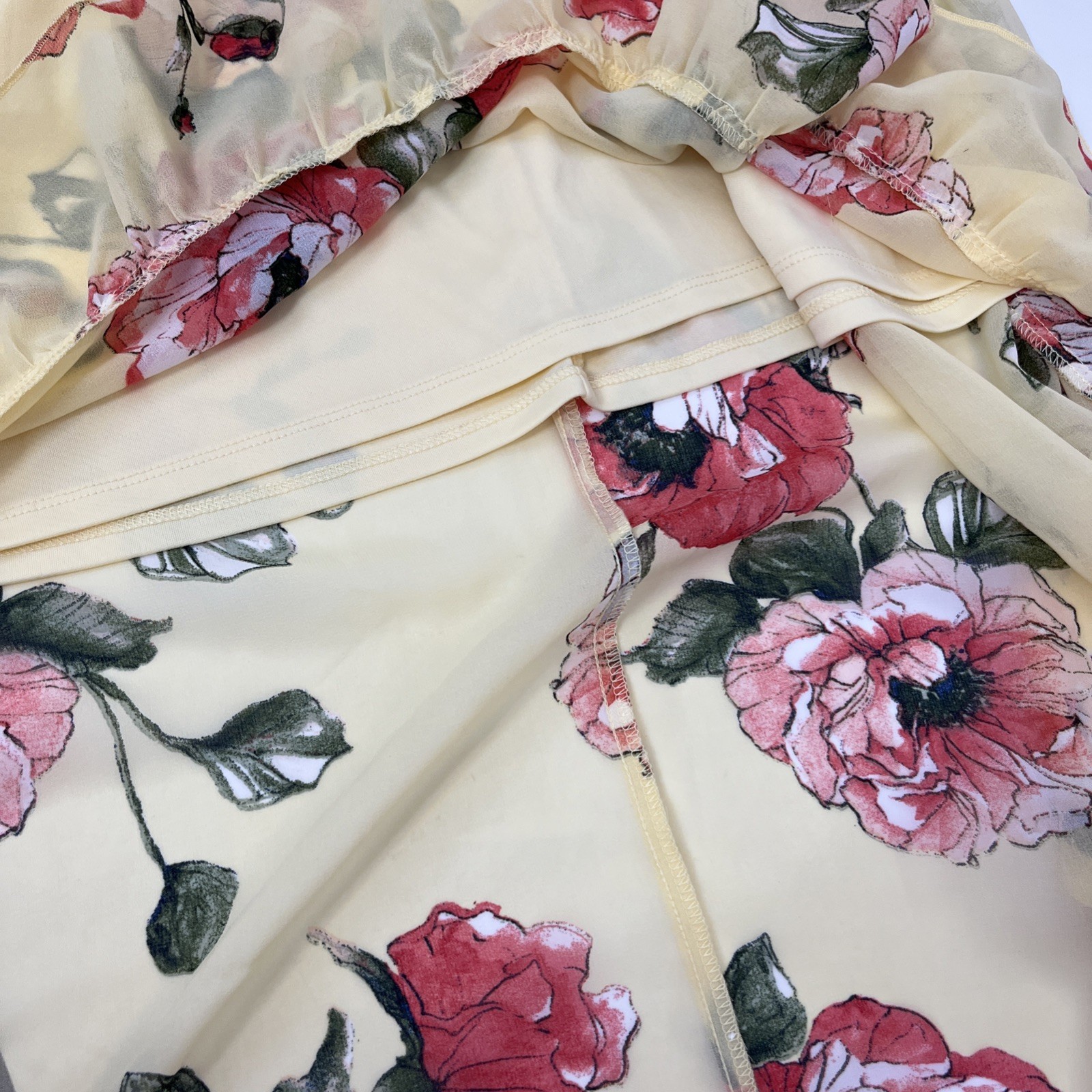 A.U.W. Sundress Size L Yellow Pink Floral Adjustable Strap Built In Bra Hi-Low