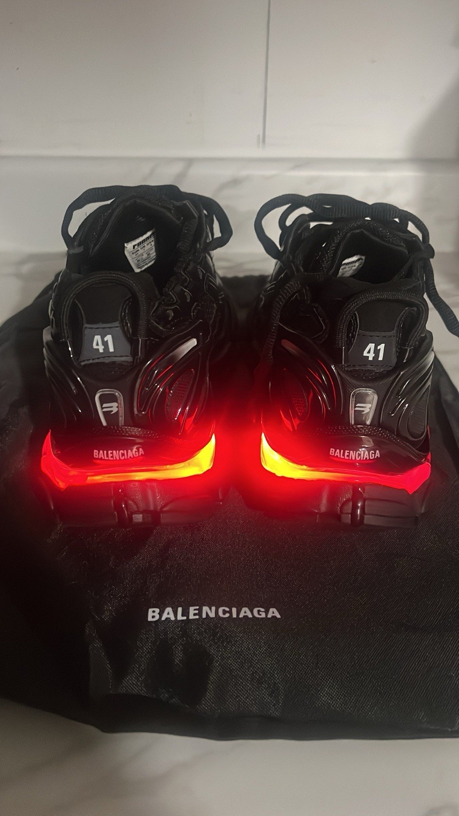 Balenciaga Runner Black Low Top Lace-Up Mesh Sneakers w/ Light-Up Heel Logo