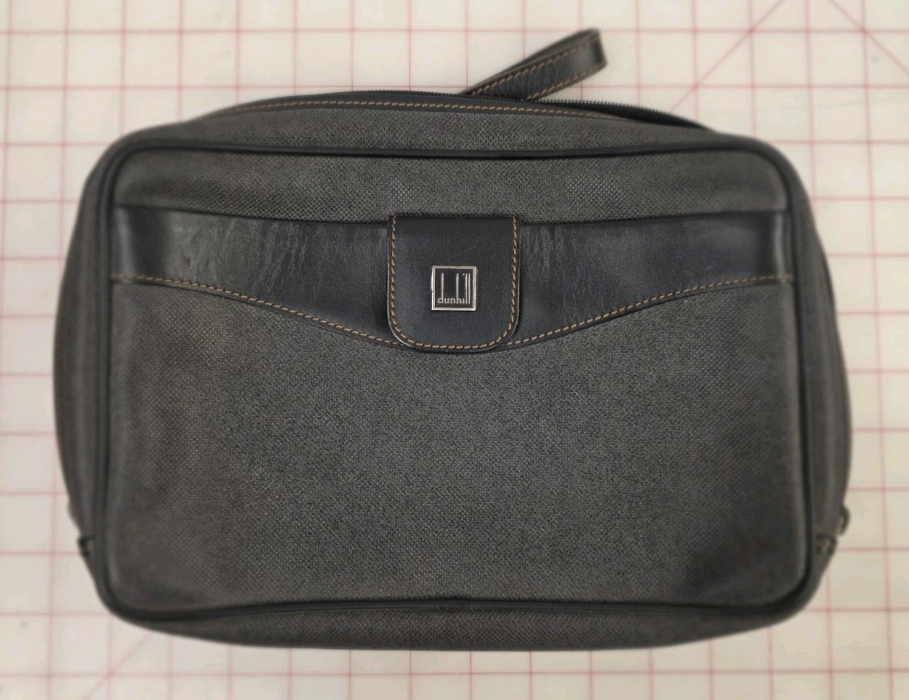 Dunhill Gray Leather Clutch Bag for Men 7.9×11 inches Genuine Leather Trim