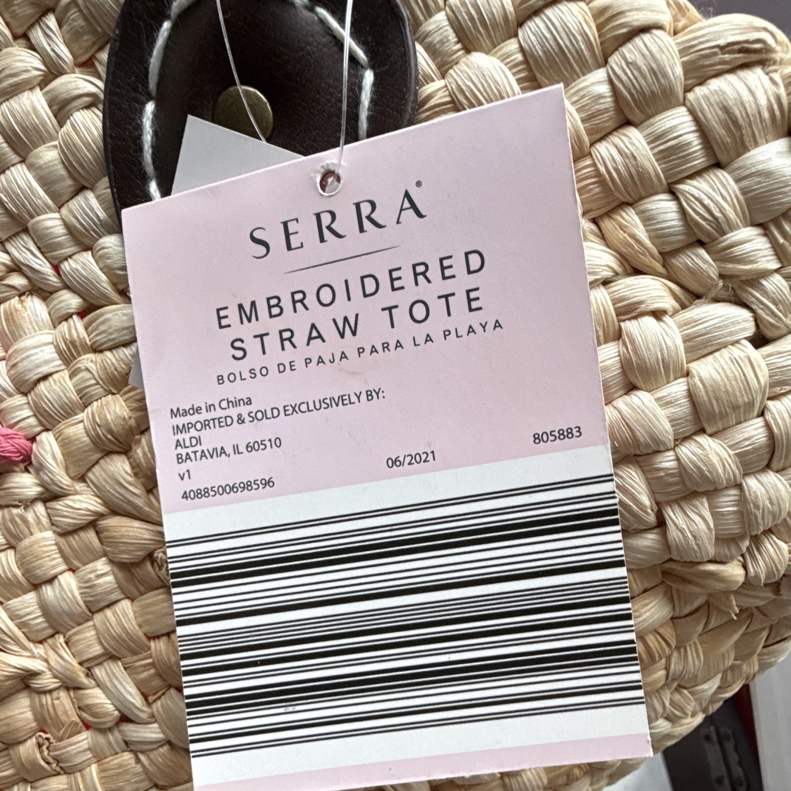 NWT Serra Embroidered Straw Tote Bag Slay All Day Pink Beach Handbag Aldi