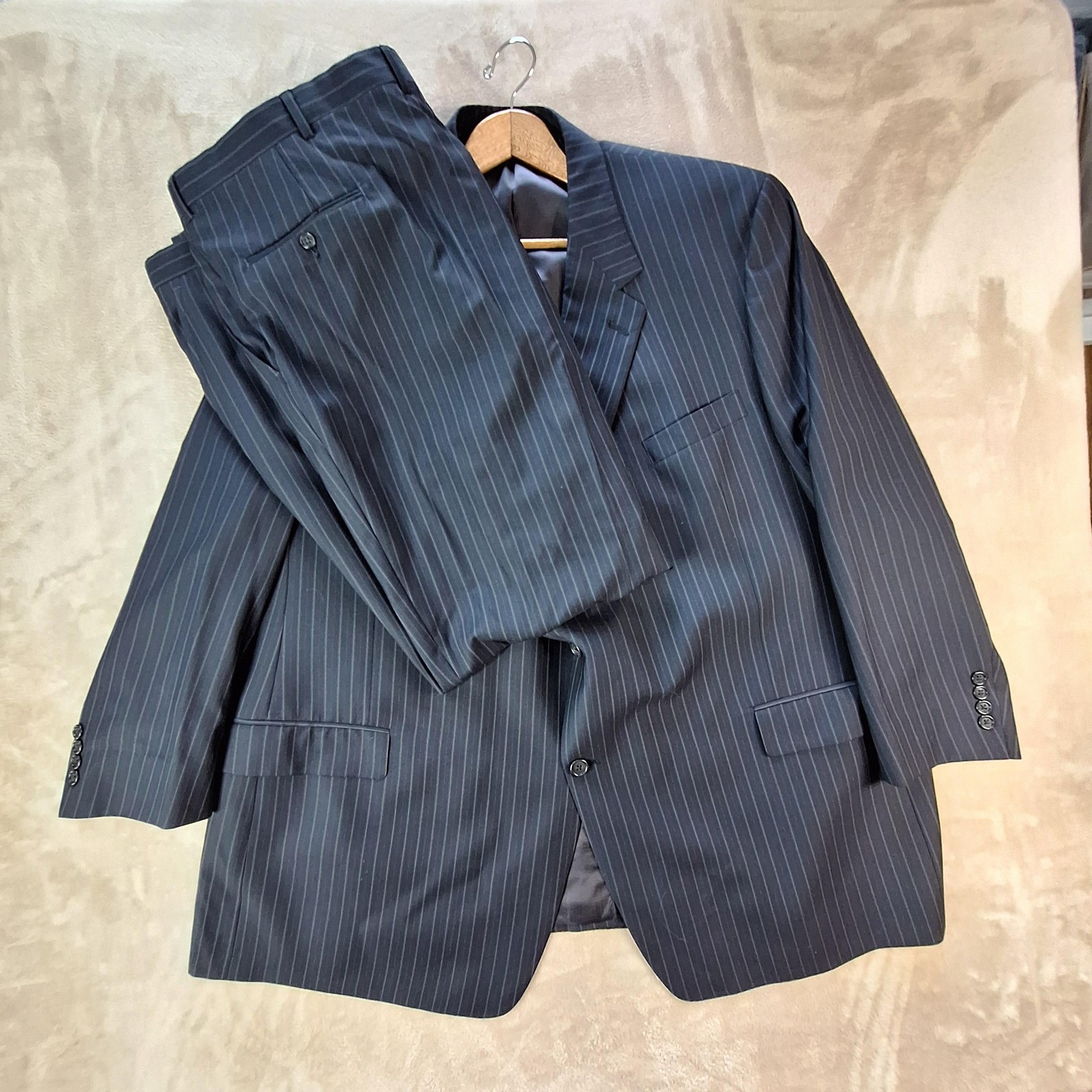 Hart Schaffner Marx Suit Mens 54 54×30 Blue Wool Single Vent 2 Btn 2 Piece USA