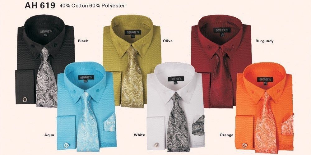 Men’s fashion Dress Shirt With Tie&Hanky French Cuff Links Style AH619