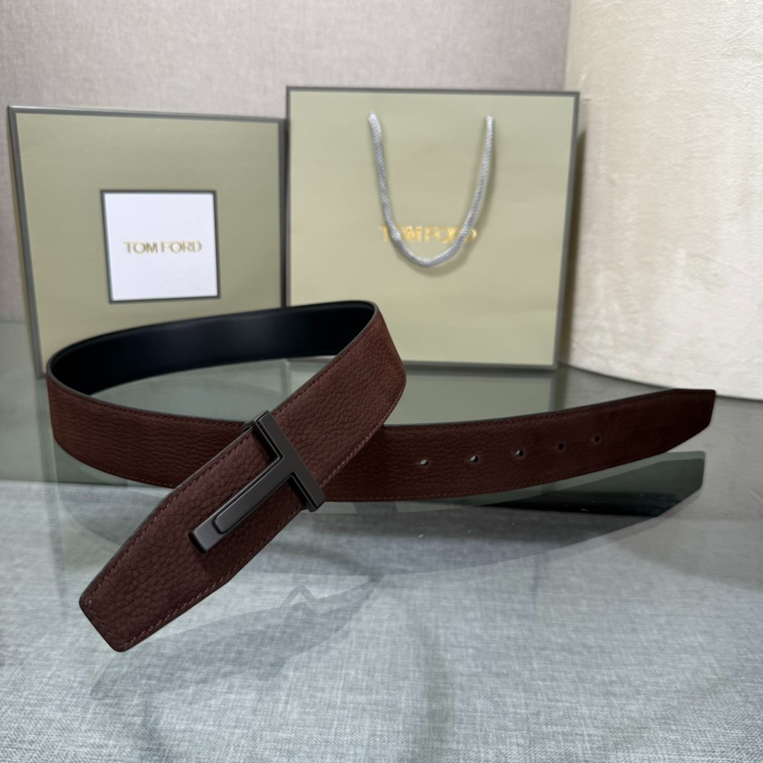 Authentic Tom Ford Men’s Reversible Calfskin Leather Belt Black T-Buckle