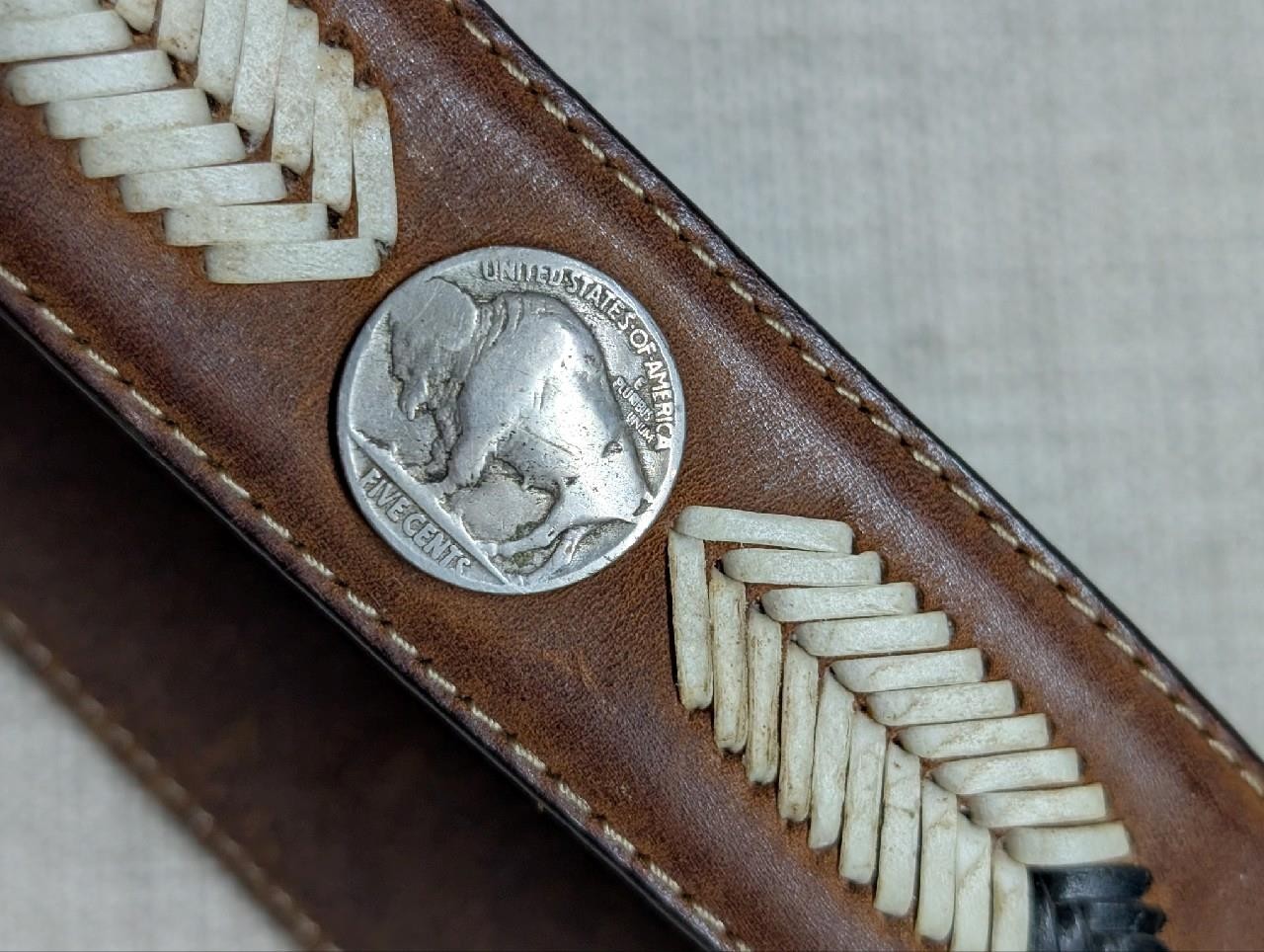 vintage NATIVE AMERICAN buckle belt 38 leather INDIAN HEAD buffalo nickel CONCHO