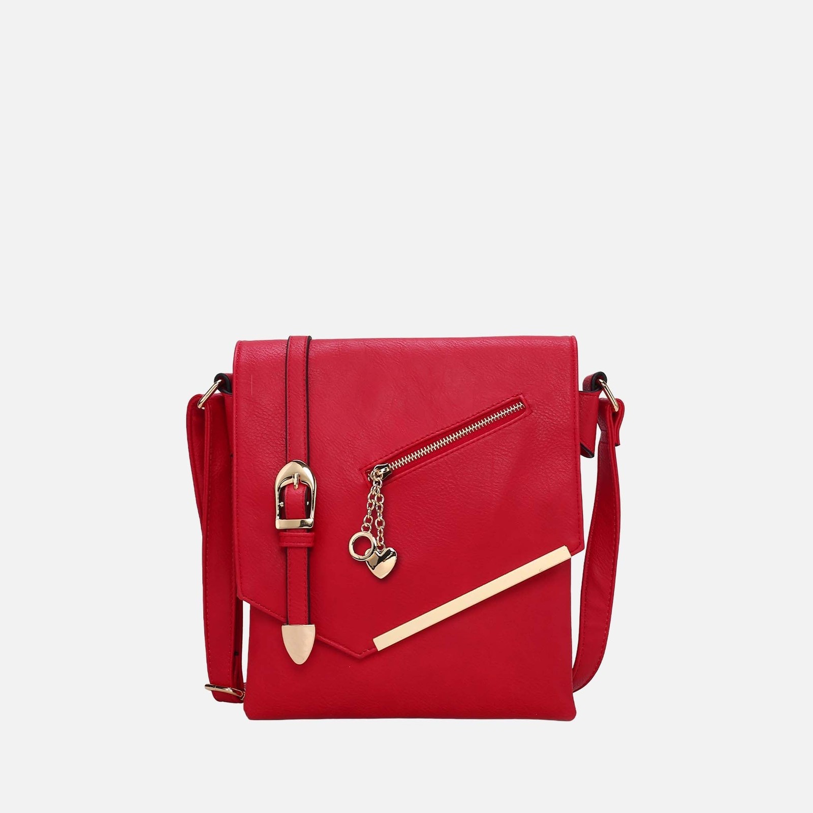 Petite-Fit Vegan Leather Crossbody – Gold-Tone Zip Organizer | Shoulder Bag