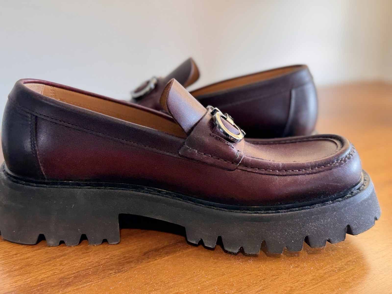 Salvatore Ferragamo Penny Loafers Burgundy Leather Slip On Men’s 8.5 C NIB