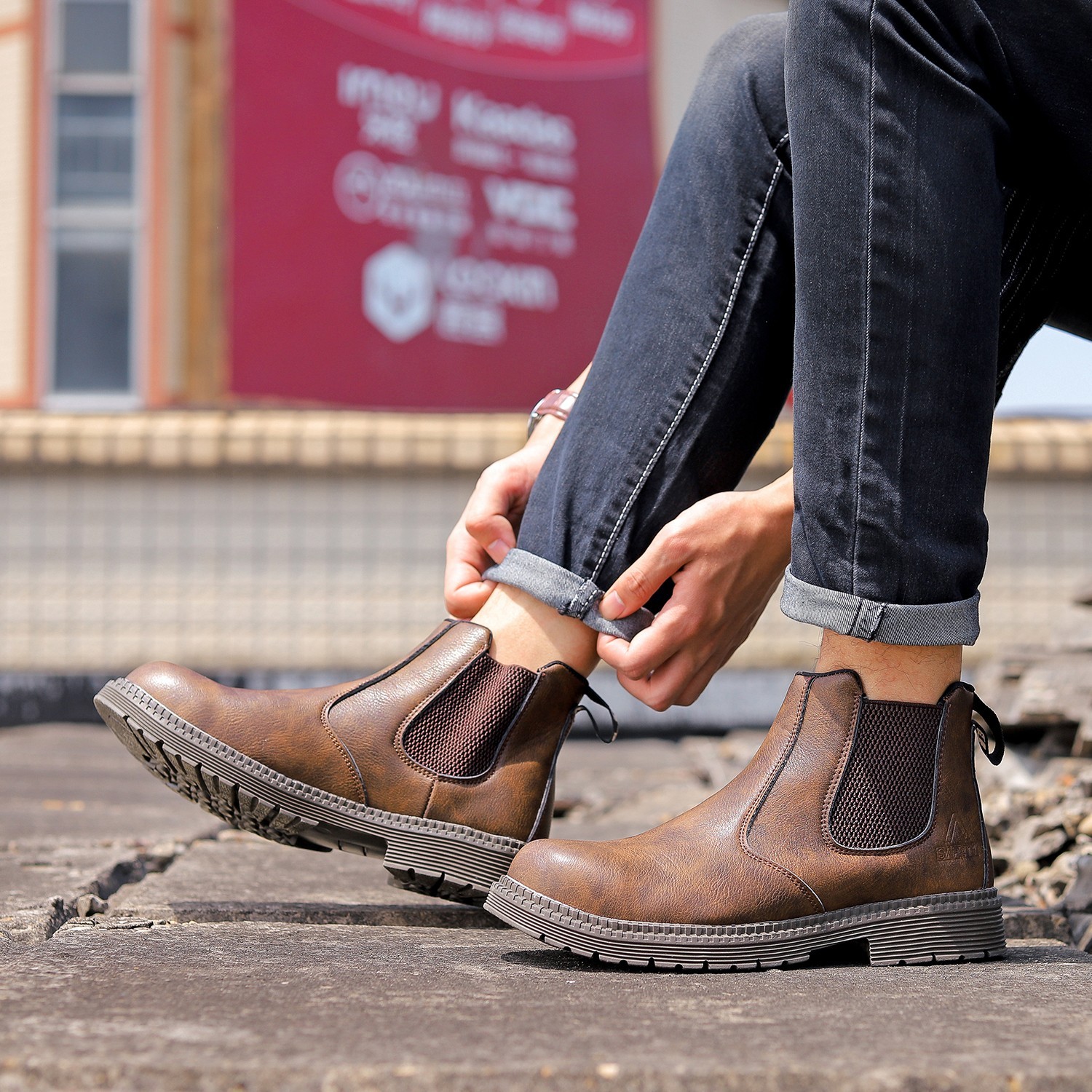 Waterproof Work Boots for Men Slip-on Steel Toe Safety Shoes Sneakers Anti-slip