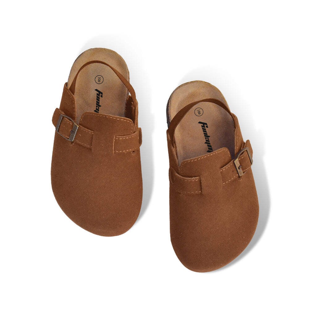 Toddler Kids Suede Nonslip Clogs Adjustable Buckle Cork Footbed Back Strap Shoes