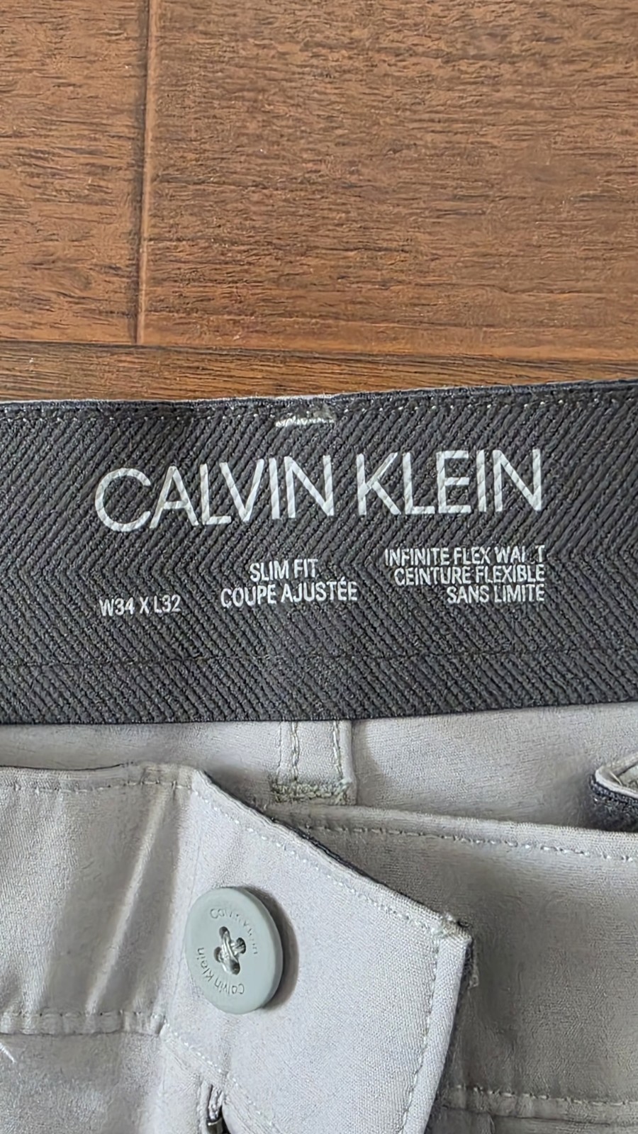 Calvin Klein Infinite Flex Waist Slim Fit Gray Twill Stretch Pants 34 Waist