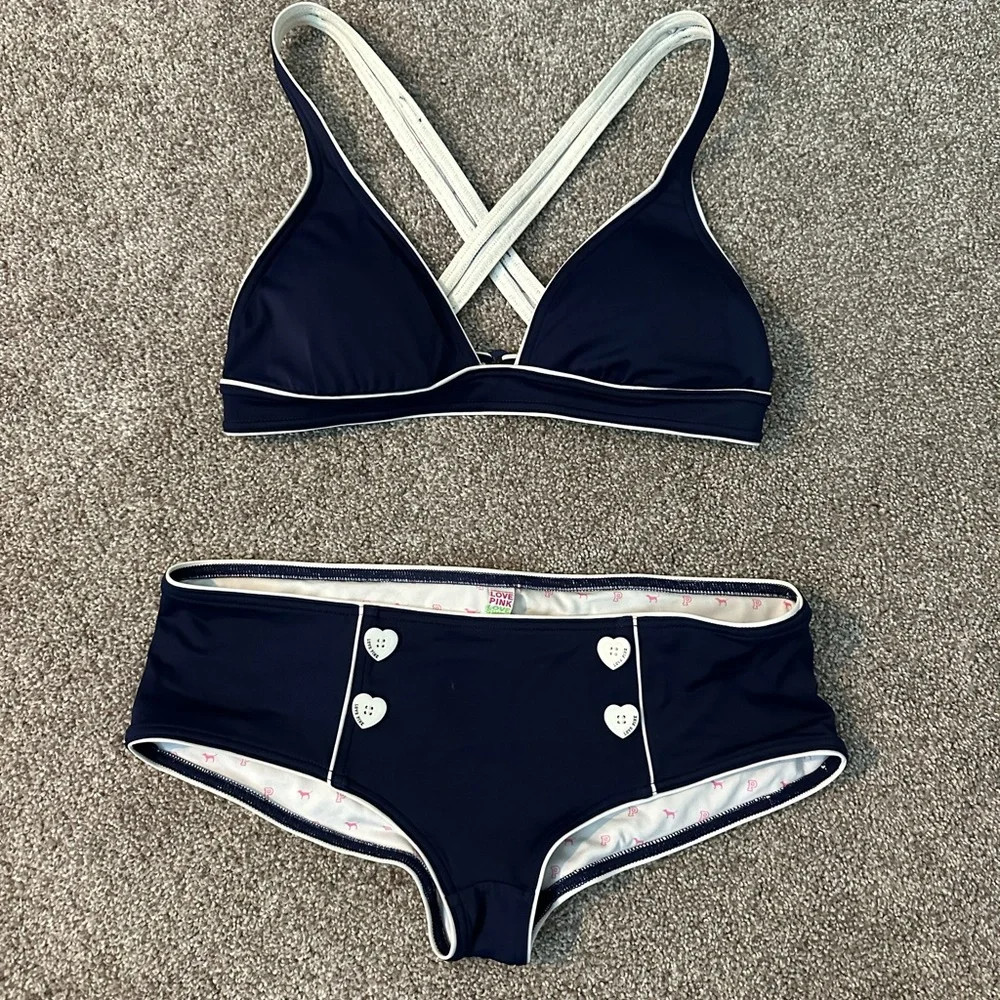 Love PINK Victoria’s Secret Navy & White Retro Nautical Sailor Bikini