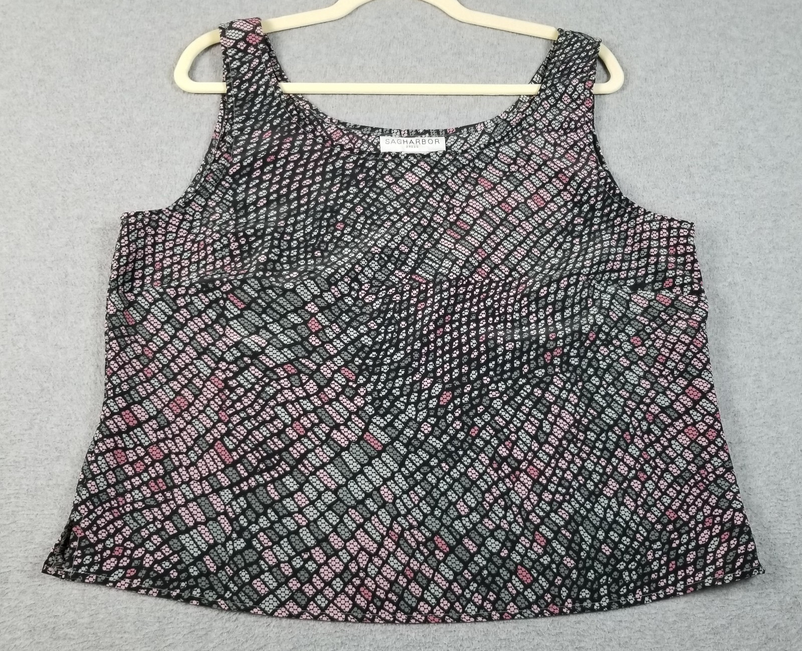 Sag Harbor Tank Top Women’s 14 Abstract Sleeveless Scoopneck Side Zipper Blouse