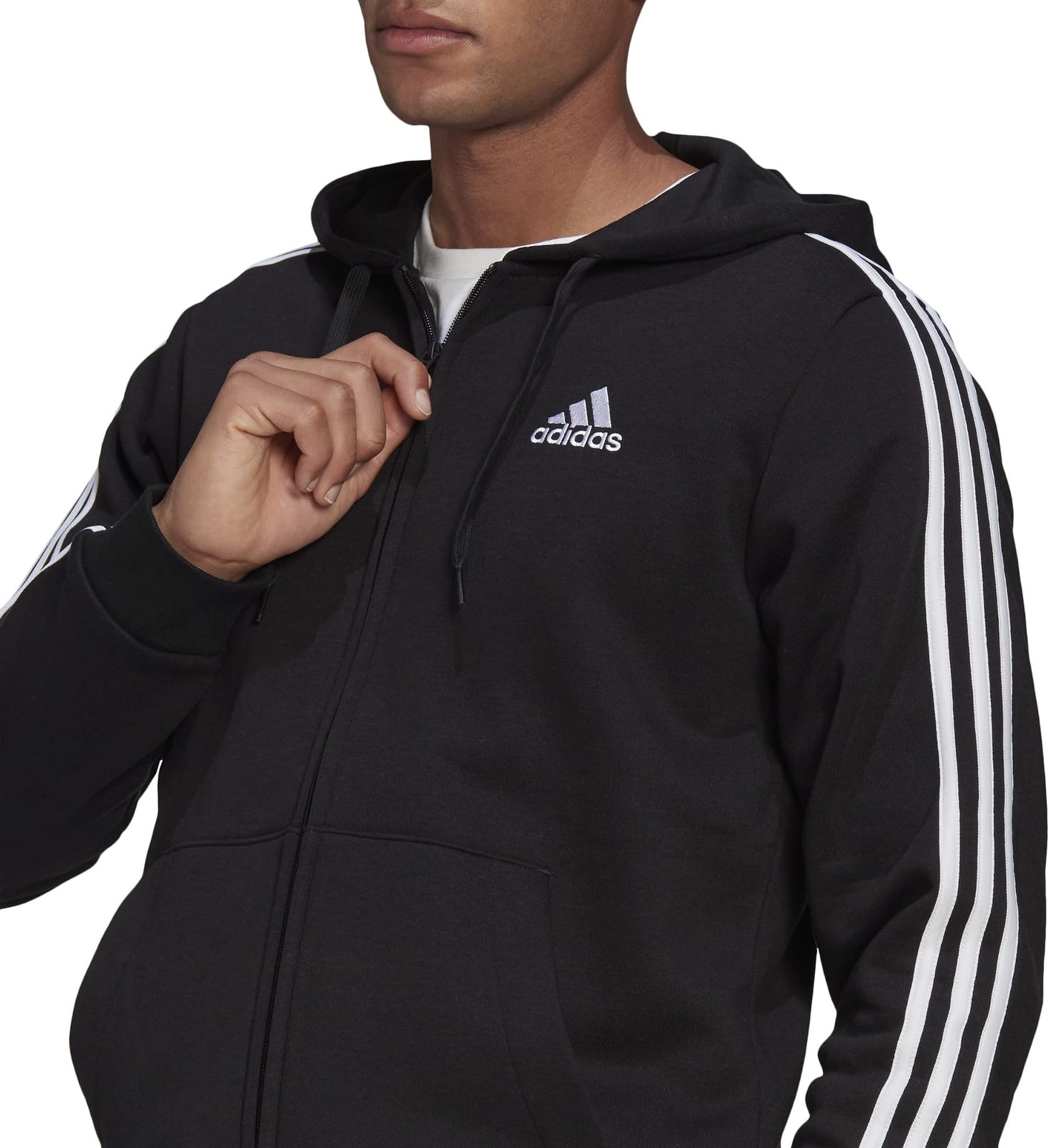 adidas mens Essentials Fleece 3-stripes Full-zip – black – Large