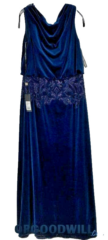 Tadashi Shoji Dunstan Back Drape Gown BAL20043L-NAVY Size 10 $669 NWT