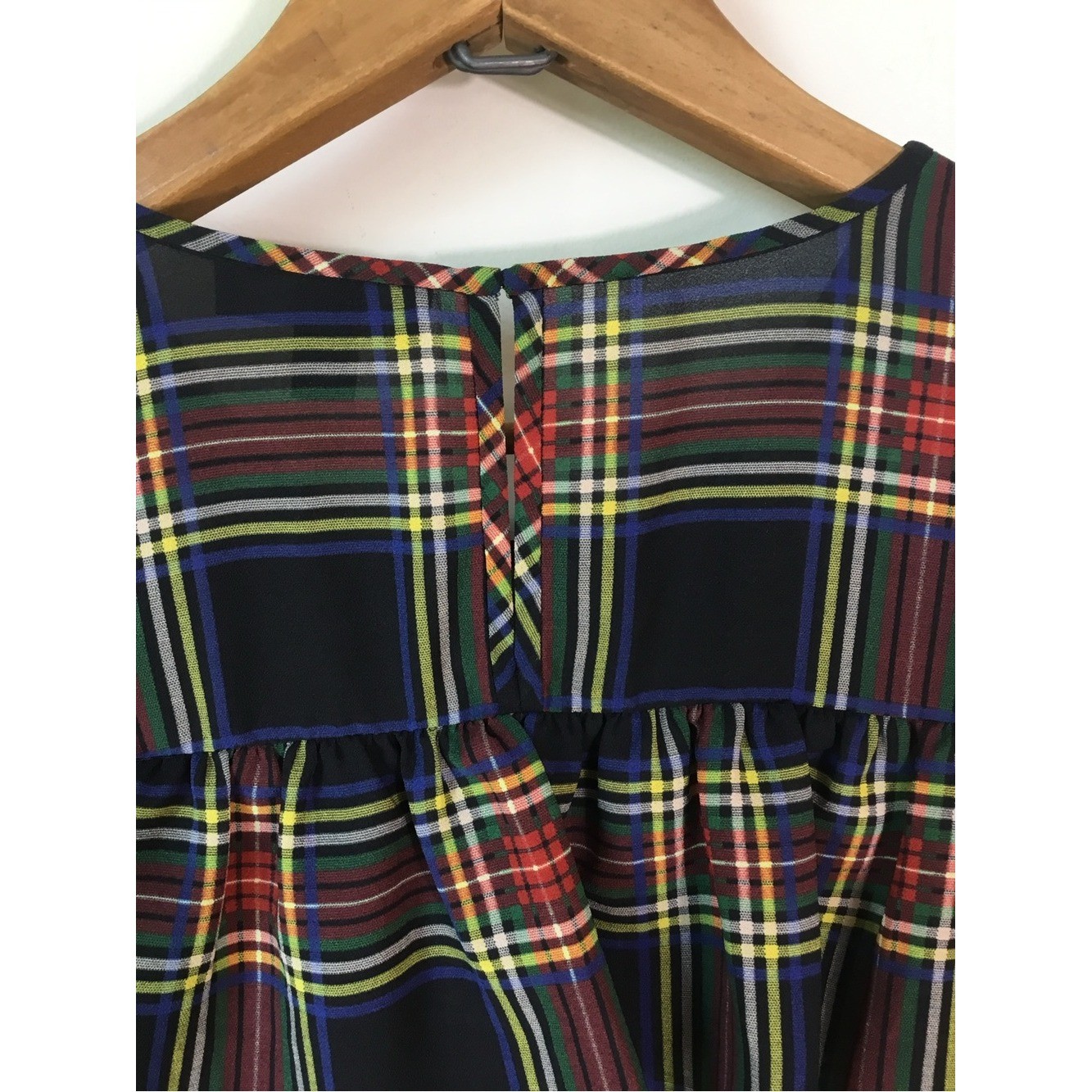 J. Crew Steward Tartan Plaid Flutter Short Sleeve Ruffle Shirt
