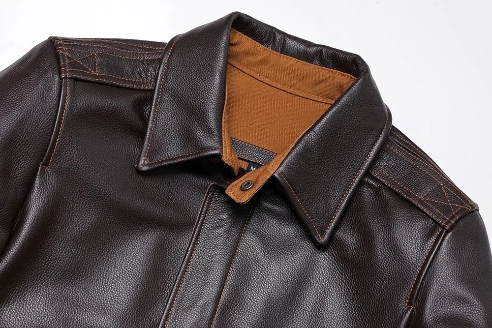 Men’s Genuine Leather A2 Flight Jacket Dark Brown Aviator Bomber Coat