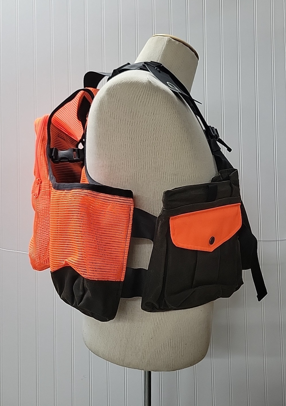Upland Hunting Waxed Cotton Nylon Strap Vest Olive/Blaze XL-XXL (NWI/No Tag)