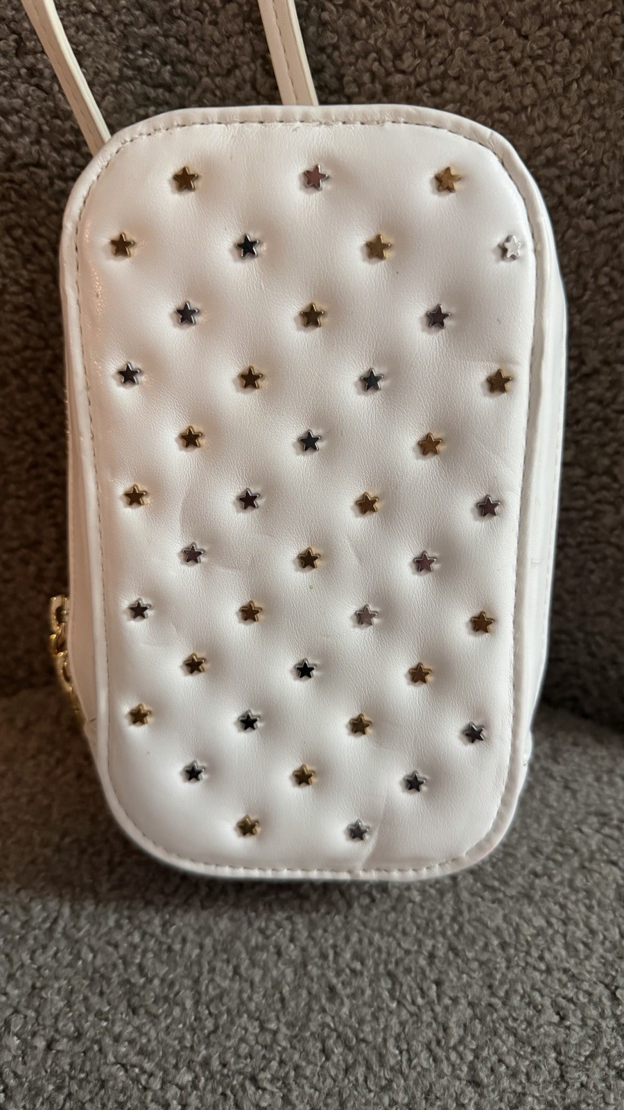 Rebecca Minkoff White Star Studded Mini Crossbody Bag Gold Zip Detachable Strap