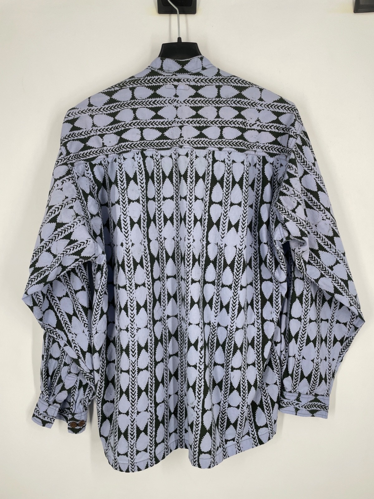 VTG NoaNoa Mens size L Blue Geo print Hawaiian Button Up shirt cotton hand made
