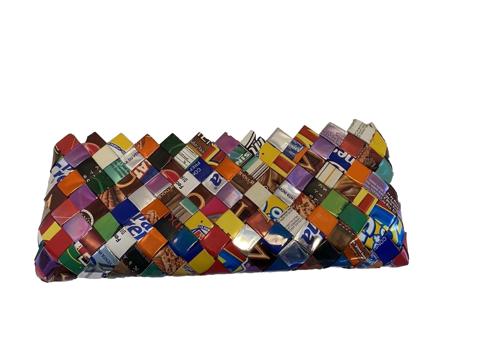 Nahui Ollin Candy Gum Wrapper Woven Purse Zip Closure Recycled Retro Artsy EUC
